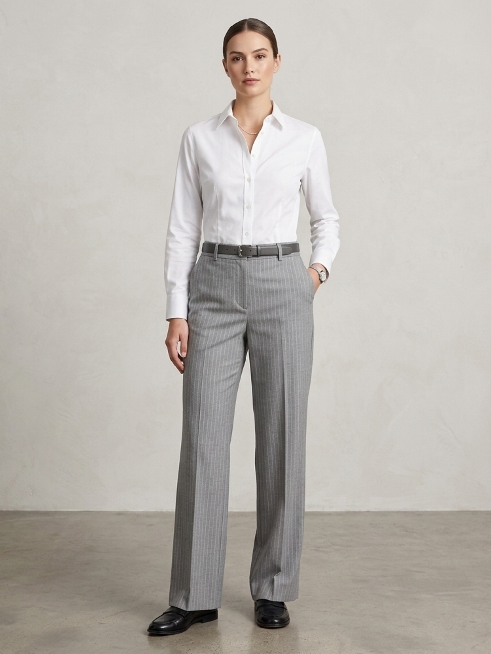RW&CO. Gray Pinstripe Wide-Leg Trousers Size 8